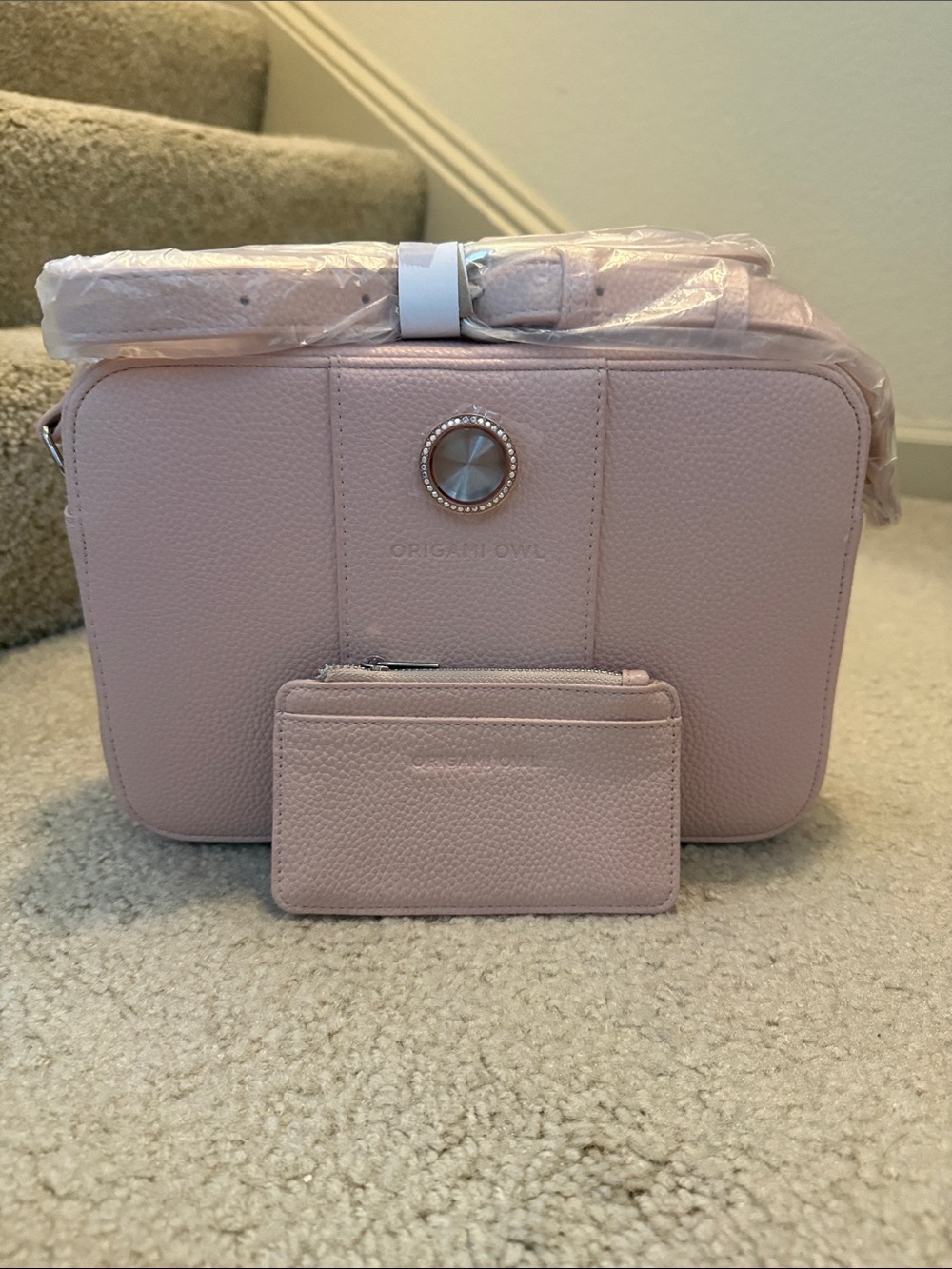 Origami Owl Blush Pink Pebbled Leather Crossbody with Wallet - Never Used